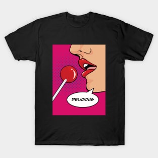 Pop Art Lollipop Candy Red Lips T-Shirt